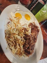 Corn Beef Hash and Hashbrowns and Eggs